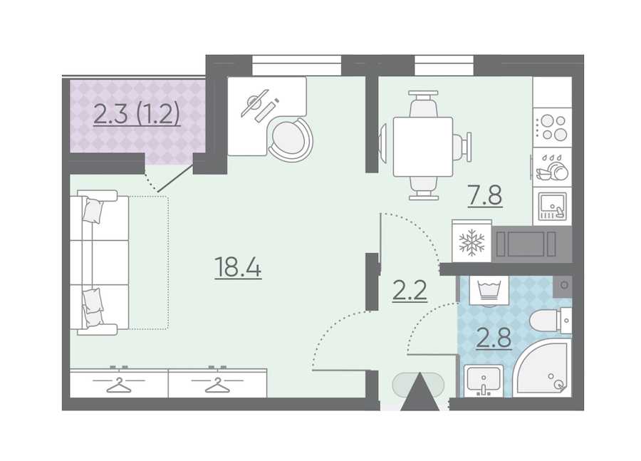 Однокомнатная квартира в : площадь 32.4 м2 , этаж: 4 – купить в Санкт-Петербурге